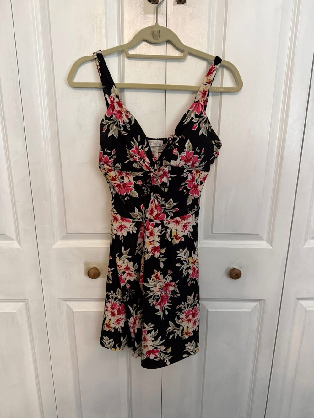 Floral Tie-Front Summer Dress - Black with Pink Floral